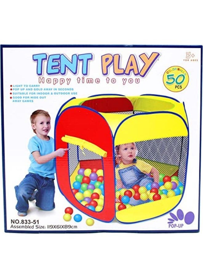 EASY FUTURE Tent Play House Foldable Pop UpTent Play Play House for Children Ocean ball Pool Indoor and Outdoor Including:50 Pcs Colorful Soft Plastic Ocean Fun Ball  - Image 1