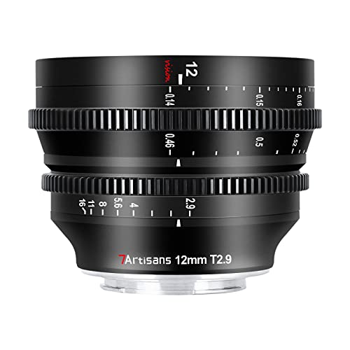 7Artisans 12mm T2.9 Large Aperture APS-C Ultra Wide Angle Cine Lens, Manual Fixed Focus Low Distortion Cinema Lens Compatible for Sony E Mount A6500 A6300 A5000 A9 NEX 3 NEX 3N NEX 5R, Black - Image 1