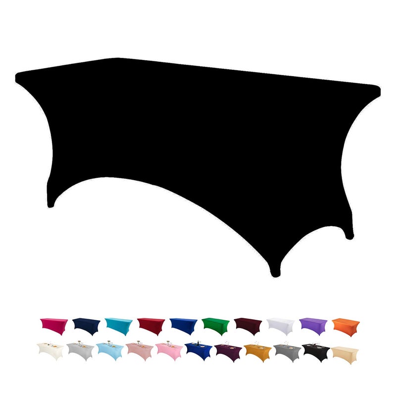 Peomeise 2PCS 6FT Spandex Table Cover Rectangular Stretch Spandex Tablecloth (Black 6FT) - Image 1