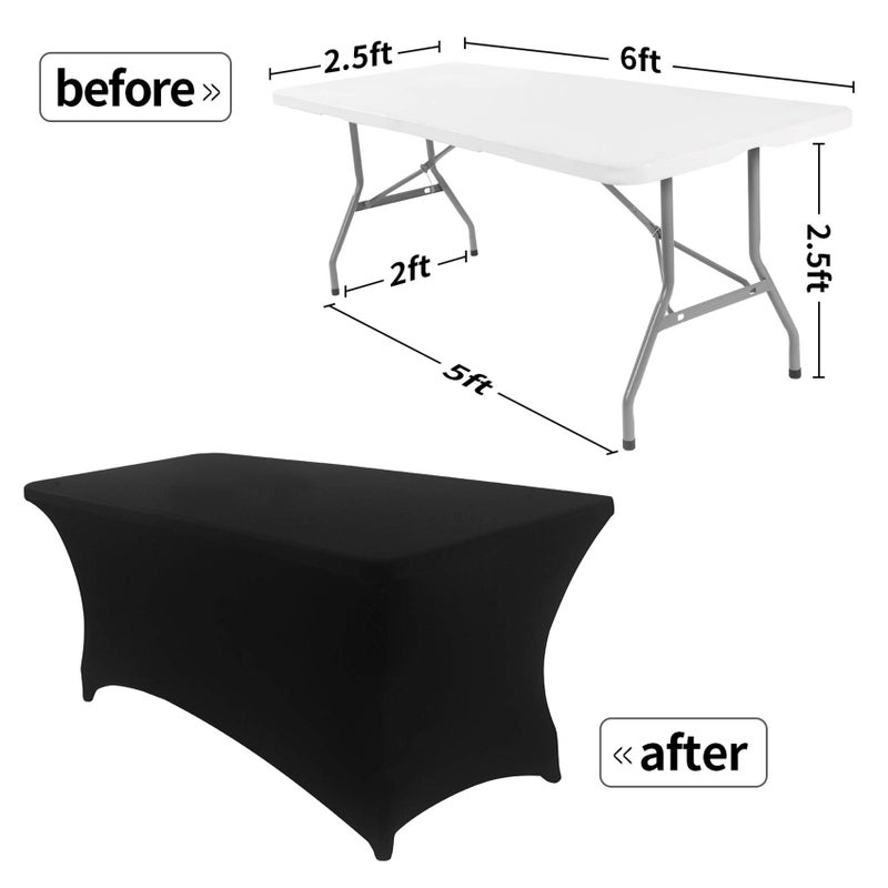 Peomeise 2PCS 6FT Spandex Table Cover Rectangular Stretch Spandex Tablecloth (Black 6FT) - Image 2