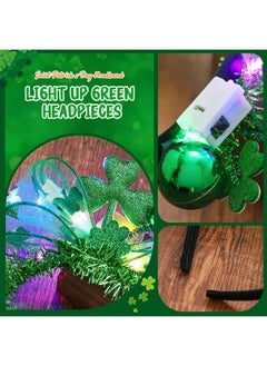 Latious Light Up St Patricks Day Headband Green Irish Shamrock Headbands Glitter Bow Hair Accessories For Women And Girls  - Image 3