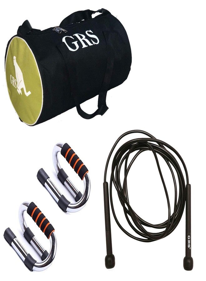 Grès GRS® SUPER_17 Skipping Rope (Black),Gym Duffel Bag (Green & Black) & GRS Super Push up Bar - Image 1