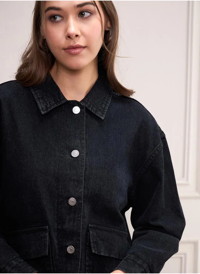 SASSAFRAS Washed Denim Front Pockets Jacket with Buttons by Styli