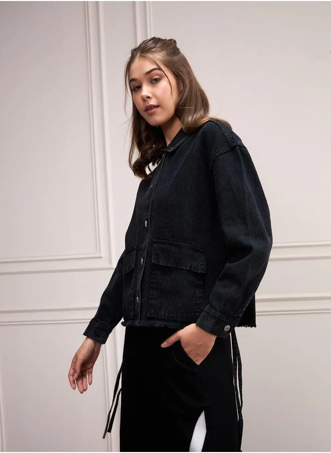 SASSAFRAS Washed Denim Front Pockets Jacket with Buttons by Styli