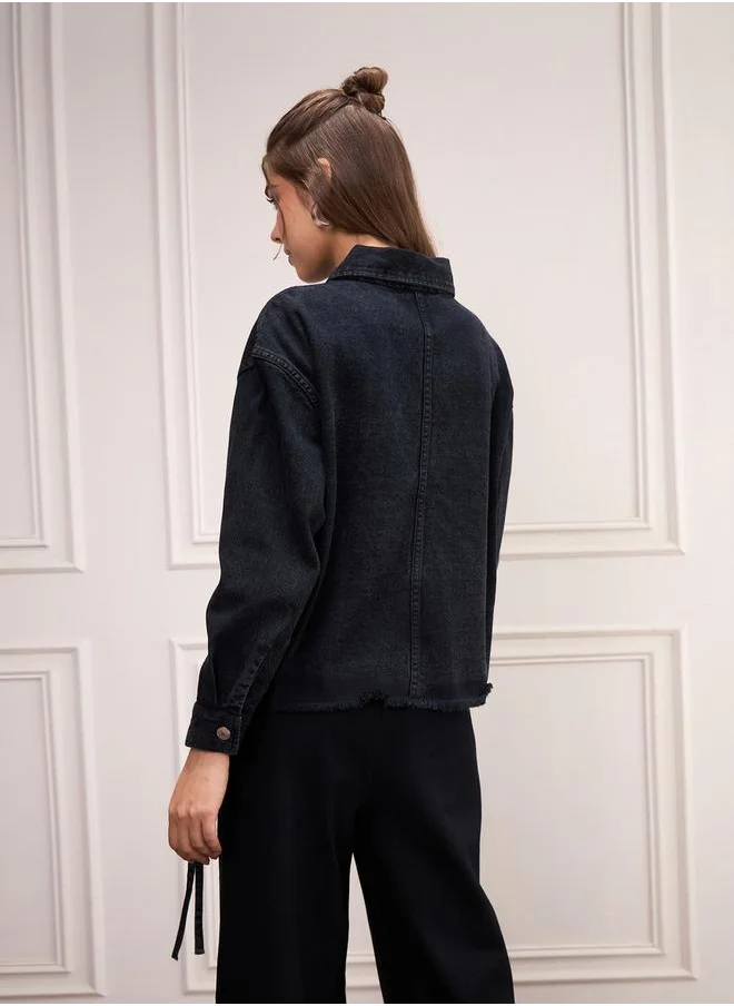 SASSAFRAS Washed Denim Front Pockets Jacket with Buttons by Styli
