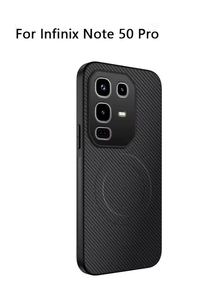 Magnetic anti-drop case for Infinix Note 50 Pro, lens PC protection carbon fiber texture protective case - black - Image 1