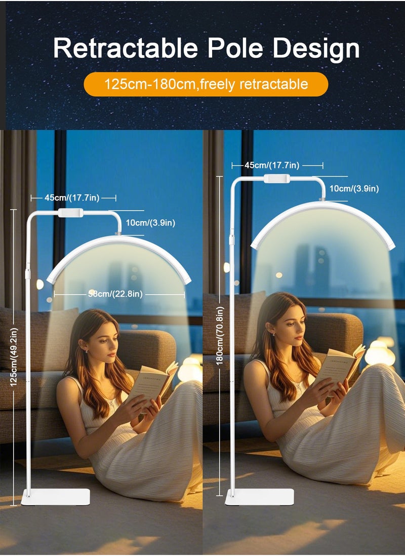 هومار كيت ضوء نصف قمر - مصباح أرضي LED لوصلات الرموش والرموش، والوشم، وأخصائيي التجميل، والمكتب، وغرفة المعيشة، والعمل، والجمال، والعناية بالبشرة، والرموش، والحواجب والقراءة - ضوء بارد/دافئ، ارتفاع وزاوية قابلة للتعديل، مع حامل هاتف أبيض  - Image 2