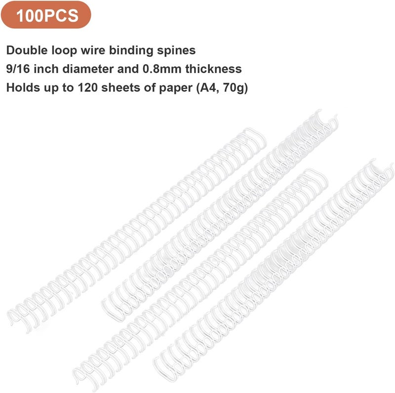 100Pcs Double Loop Spiral Binding Coil 3:1 Pitch 9/16 Inch 34 Loop 120 Sheet Capacity Wire Binding Spines Compatible with Wire Systems (White) - Image 3