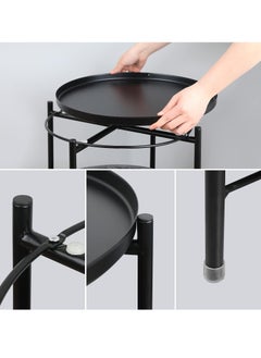 Hihonor Folding End Table 2-Tier Metal Round Side Table with Removable Tray for Living Room (Black with storage)  - Image 4