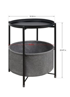 Hihonor Folding End Table 2-Tier Metal Round Side Table with Removable Tray for Living Room (Black with storage)  - Image 3