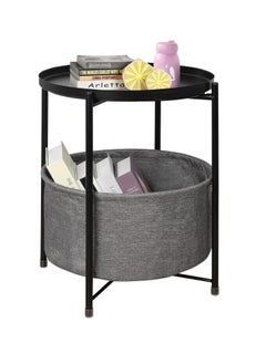 Hihonor Folding End Table 2-Tier Metal Round Side Table with Removable Tray for Living Room (Black with storage)  - Image 1