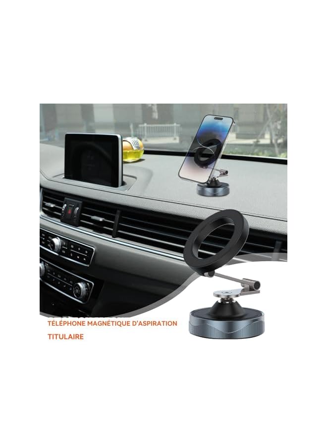 S-TOP Vacuum Magnetic Phone Holder, Folding Dashboard Phone Stand, 2.28 x 2.05 inches 360 Degree Rotating Suction Mount, Compact Smartphone Rack for Car Desk, Kitchen and Travel Use - Image 2