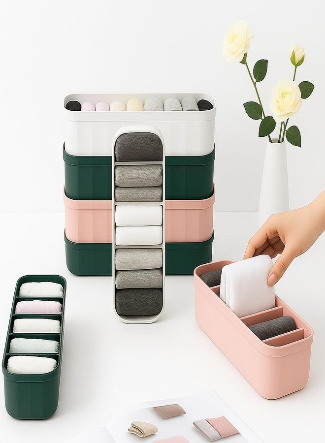 ERITIN 5 Grid Drawer Organizer Plastic Storage Box For Underwear, Socks, Bras, Ties, Undergarments, and Scarves - Closet Storage Dividers for Household Use Wardrobe Storage Box - Image 1
