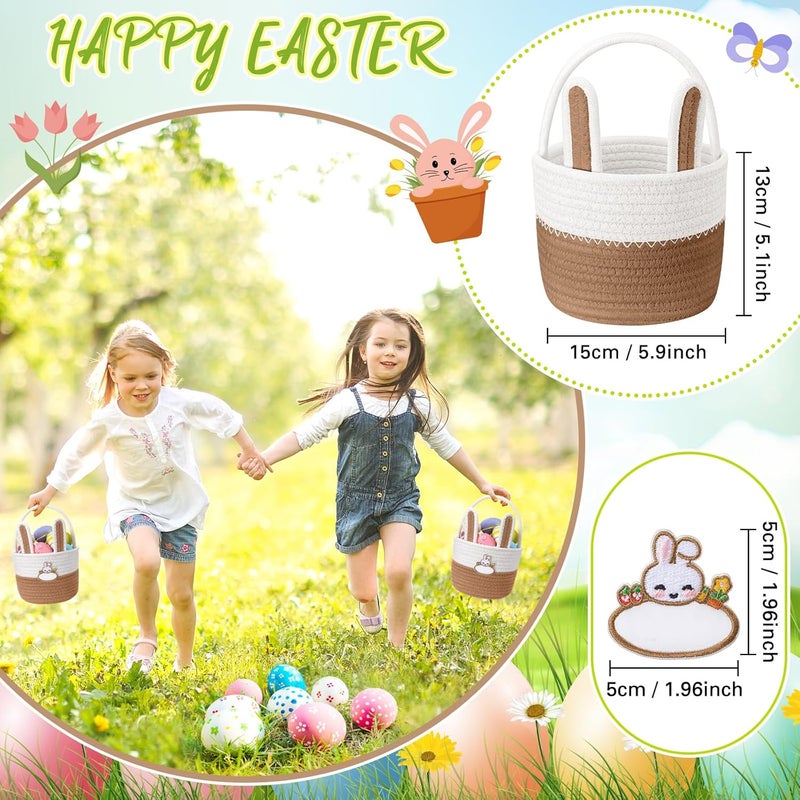 SiliFine Small Easter Baskets Set Woven Easter Basket with Name Tag Detachable Rabbit Ear Rustic Bunny Basket for Kids Girl Boy Baby Party Decoration SuppliesBrown - Image 2