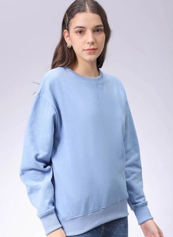 مرفوعة Women Boxy Fit Solid Crew Neck Long Sleeve Oversized Sweatshirt