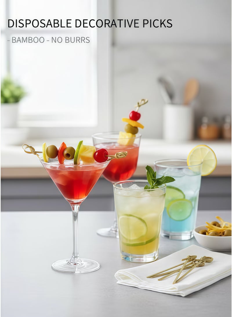 ١٠٠ قطعة من أعواد الكوكتيل، أسياخ معقودة من الخيزران الطبيعي، أعواد طعام للفواكه بطول ١٢ سم، أعواد طعام للاستخدام مرة واحدة للمشروبات والفواكه والمقبلات واللحوم الباردة، إكسسوارات تزيين الكوكتيل، لوازم الحفلات - Image 4