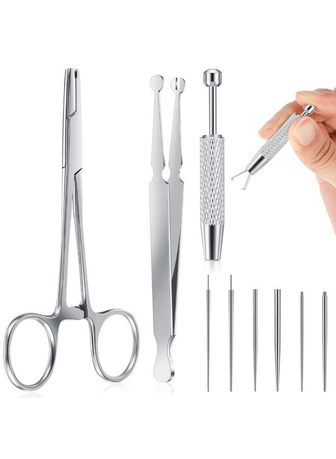 Mysora 9pcs Kit Stainless Steel Piercing Ball Grabber Tools/ 3mm Piercing Ball Screw Removal Tool/Reusable Bead Clamping Assistant Tool for Changing Jewelry&14g 16g 18g Piercings Taper Stretching Kit - Image 1