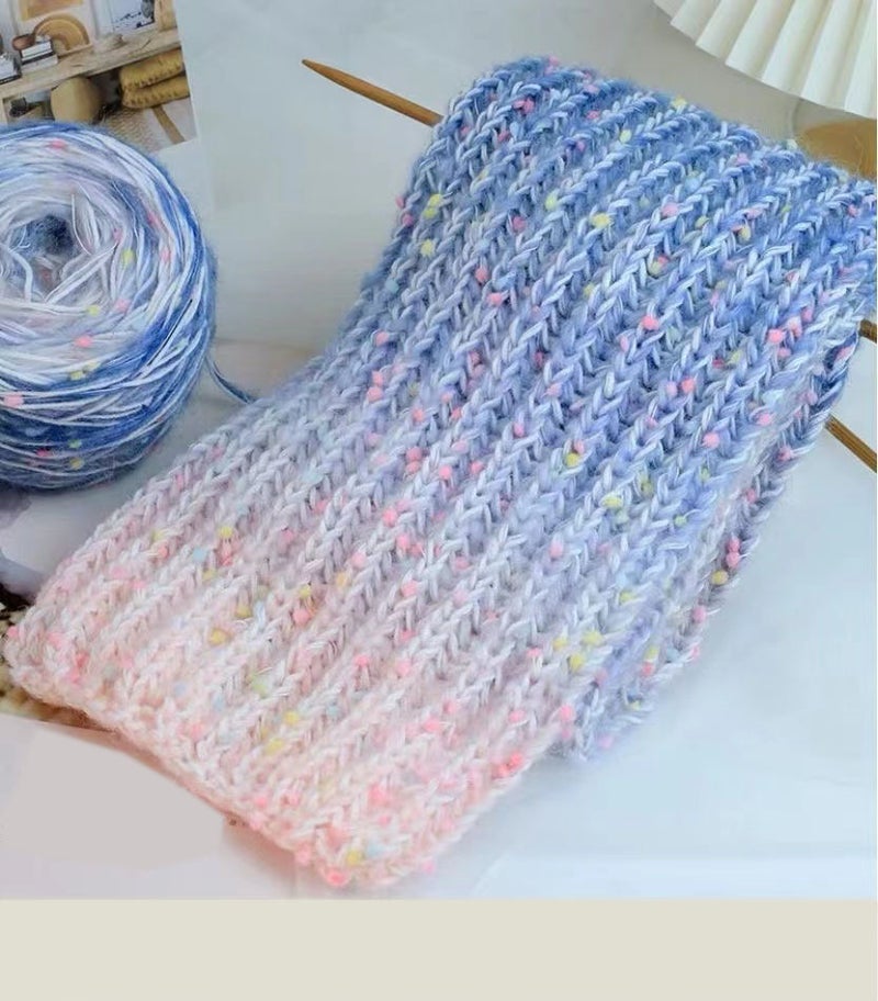 Factory wholesale handmade diy gradient color rainbow sugar scarf line beanie scarf wool ball woven material packageFF-04 FF-04 