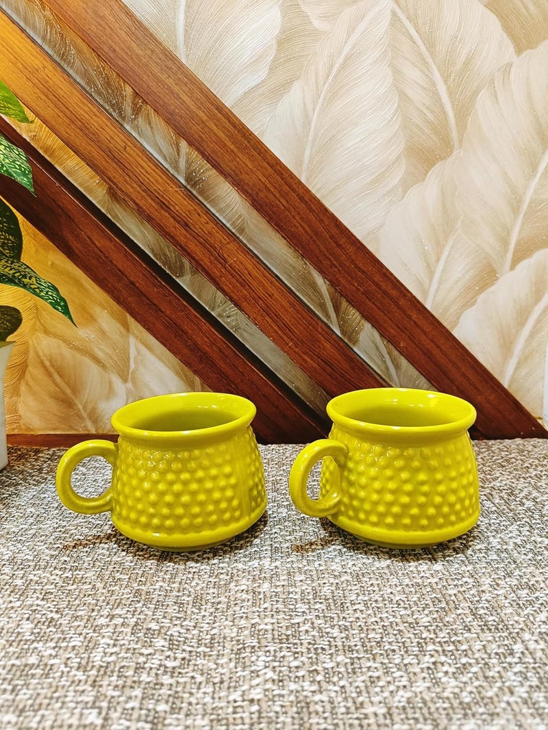 Caffeine Ceramic Handmade Green Cum Yellow Neon Bubble Tea Cup Set of 6 - Image 2