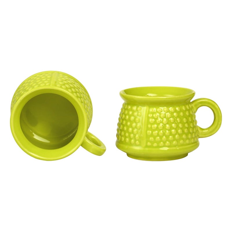 Caffeine Ceramic Handmade Green Cum Yellow Neon Bubble Tea Cup Set of 6 - Image 4