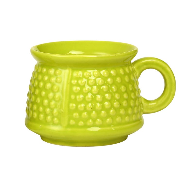 Caffeine Ceramic Handmade Green Cum Yellow Neon Bubble Tea Cup Set of 6 - Image 5