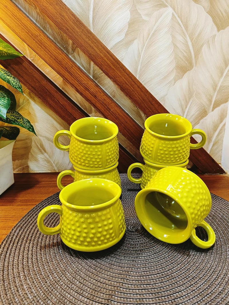 Caffeine Ceramic Handmade Green Cum Yellow Neon Bubble Tea Cup Set of 6 - Image 1