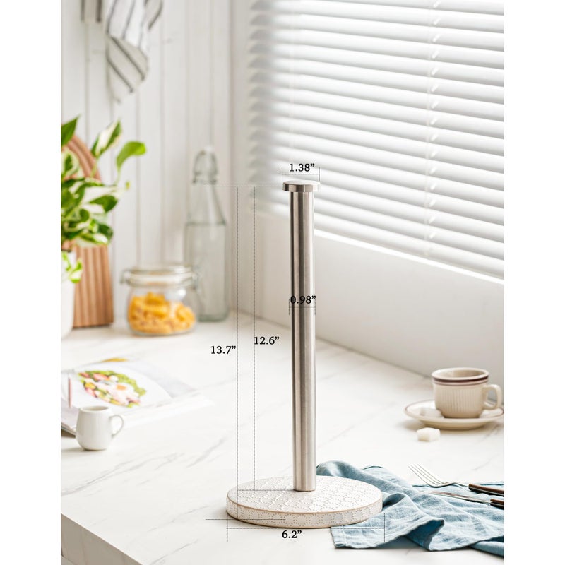 Mikigey Paper Towel Holder, Farmhouse Kitchen Towel Holder for Countertop, Ceramic Standing Paper Towel Holders for Kitchen Bathroom, Silver Paper Towel Holder (Firework) - Image 5