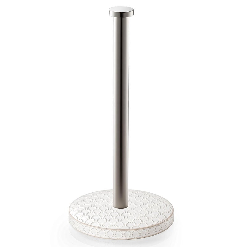 Mikigey Paper Towel Holder, Farmhouse Kitchen Towel Holder for Countertop, Ceramic Standing Paper Towel Holders for Kitchen Bathroom, Silver Paper Towel Holder (Firework) - Image 1