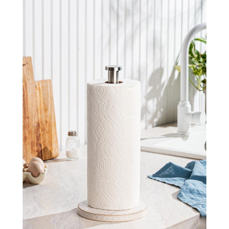 Mikigey Paper Towel Holder, Farmhouse Kitchen Towel Holder for Countertop, Ceramic Standing Paper Towel Holders for Kitchen Bathroom, Silver Paper Towel Holder (Firework) - Image 2