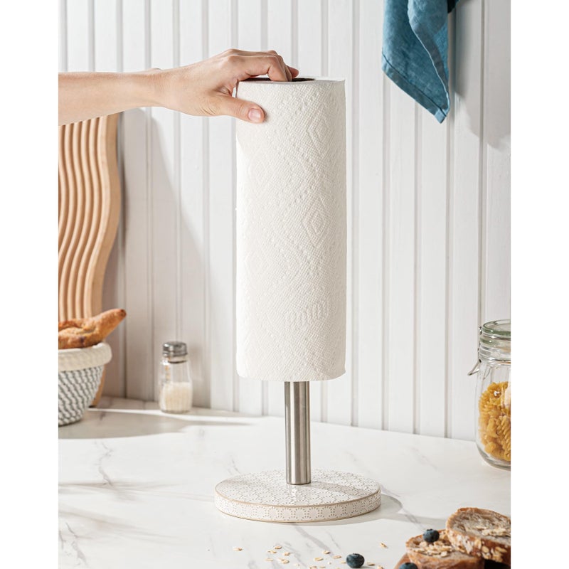 Mikigey Paper Towel Holder, Farmhouse Kitchen Towel Holder for Countertop, Ceramic Standing Paper Towel Holders for Kitchen Bathroom, Silver Paper Towel Holder (Firework) - Image 3