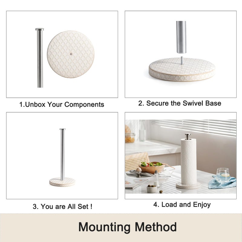 Mikigey Paper Towel Holder, Farmhouse Kitchen Towel Holder for Countertop, Ceramic Standing Paper Towel Holders for Kitchen Bathroom, Silver Paper Towel Holder (Firework) - Image 4