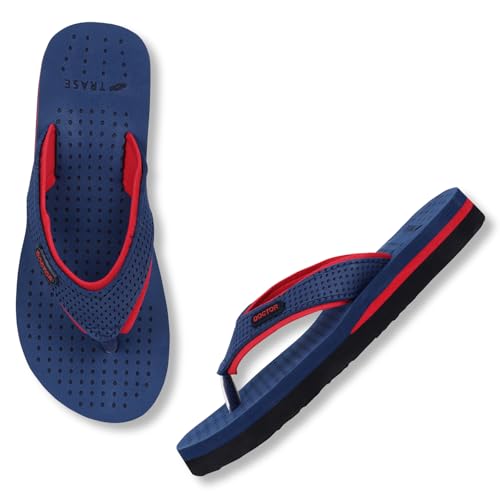 TRASE Doctor Soft Slippers for Women Orthopedic Flats for Women Diabetic & Pregnancy Comfort Flip Flop House Slipper Chappal (Blue-Red, 6 UK) - Image 1