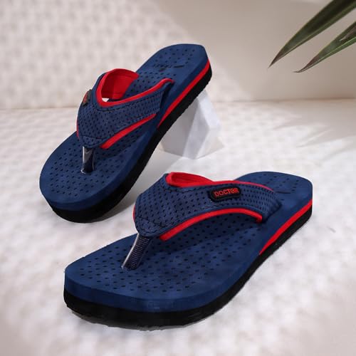 TRASE Doctor Soft Slippers for Women Orthopedic Flats for Women Diabetic & Pregnancy Comfort Flip Flop House Slipper Chappal (Blue-Red, 6 UK) - Image 5