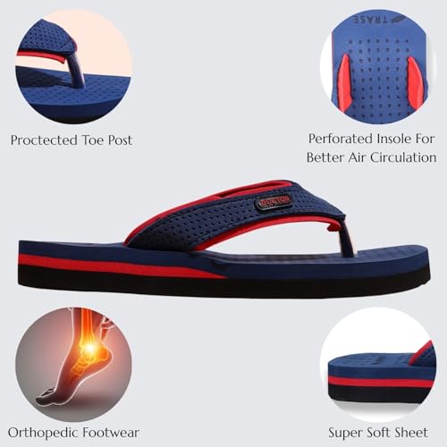 TRASE Doctor Soft Slippers for Women Orthopedic Flats for Women Diabetic & Pregnancy Comfort Flip Flop House Slipper Chappal (Blue-Red, 6 UK) - Image 2