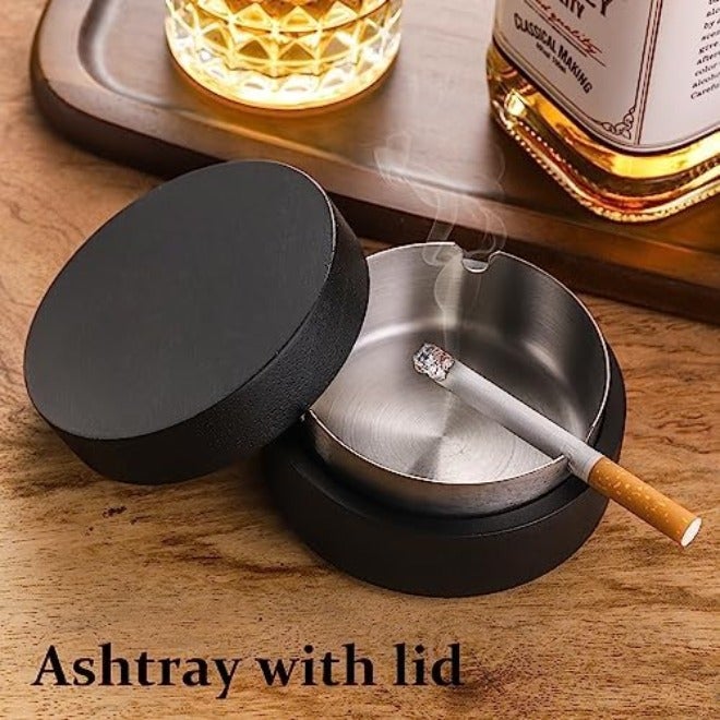 DDAJJAJ Cute Ashtrays for Cigarettes Ash Tray with Lid Wooden Ashtray with Stainless Steel Portable Decorative Ashtray Windproof Ashtray for  Home,Patio,Office,Outdoors,Indoor,Parties - Image 4