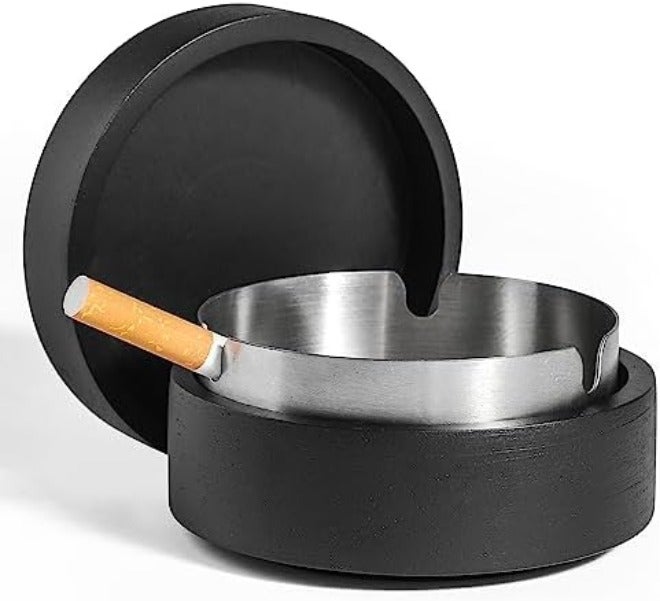 DDAJJAJ Cute Ashtrays for Cigarettes Ash Tray with Lid Wooden Ashtray with Stainless Steel Portable Decorative Ashtray Windproof Ashtray for  Home,Patio,Office,Outdoors,Indoor,Parties - Image 3