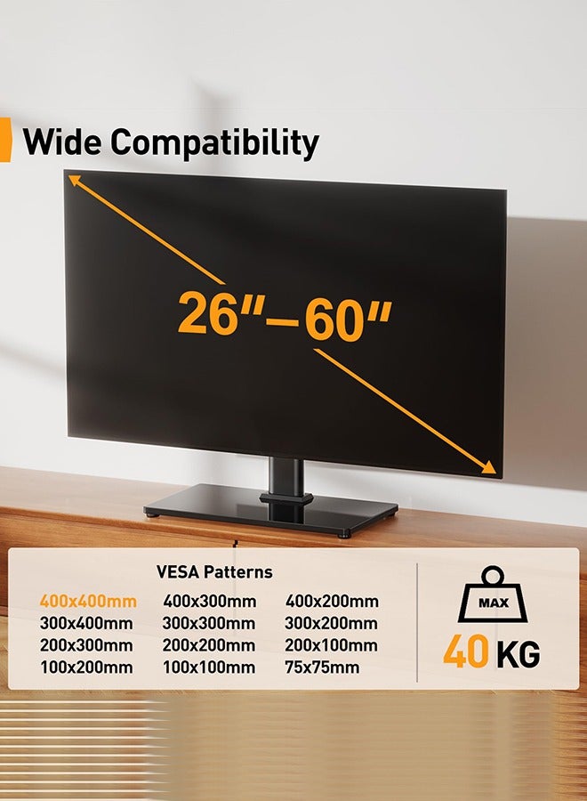 Arabest TV Stand for 32 to 60 inch TVs - Adjustable Height Swivel TV Stand with Tempered Glass Base, Maximum VESA 400x400mm, 40kg Capacity - Image 3