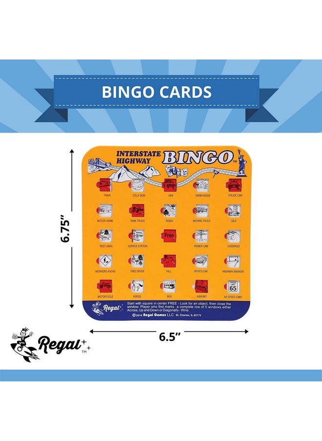 Regal Games - Finger-Tip Shutter Bingo Cards With Sliding Windows - Interstate Bingo & Auto Bingo Game - Assorted Colors Travel Bingo Game Set Kids - Reusable, No Chips & Daubers Needed - 4 Packs - Image 1