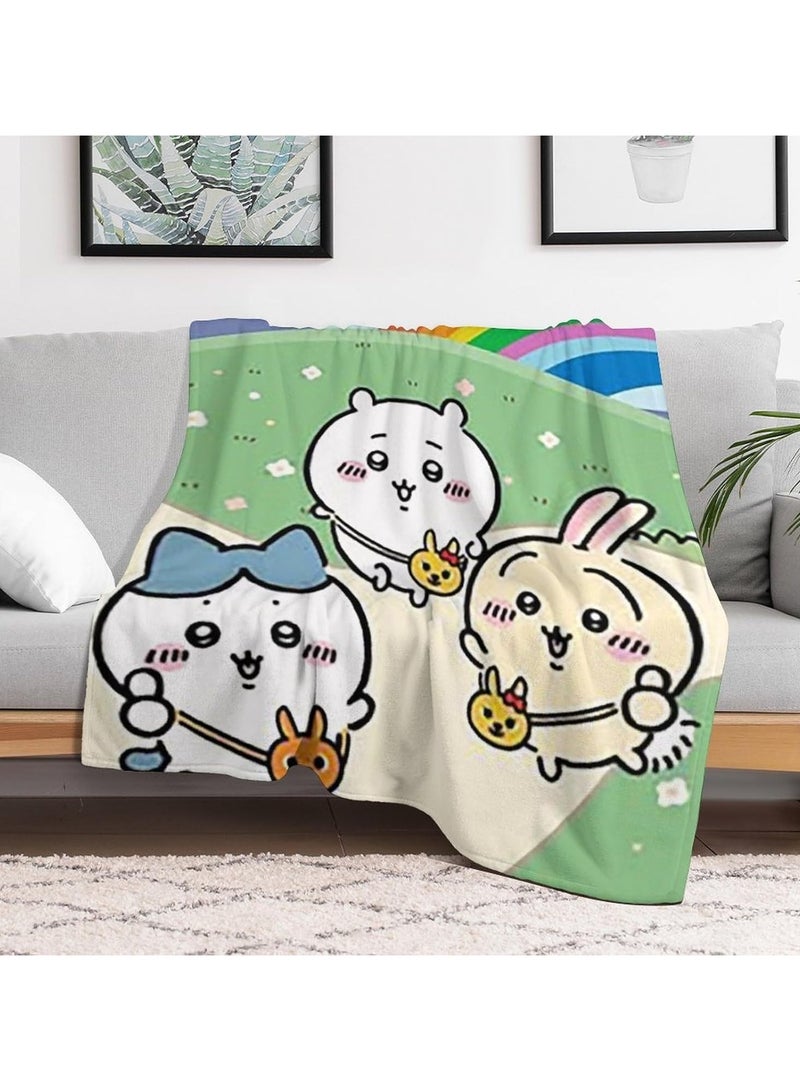 general Chiikawa Blanket Reversible Plush Plush Plaid Flannel Blanket Sofa Bed 50"x59" - Image 2