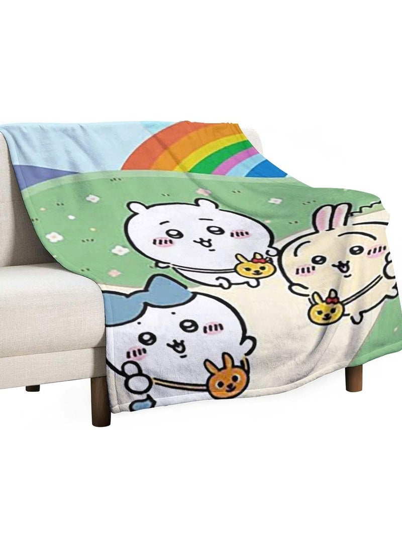 general Chiikawa Blanket Reversible Plush Plush Plaid Flannel Blanket Sofa Bed 50"x59" - Image 5