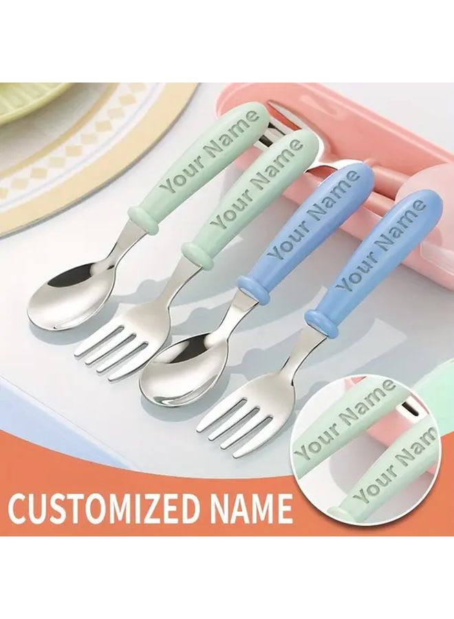 Sky Blue Custom Engraved Stainless Steel Cutlery Set With Short Handles - Image 2