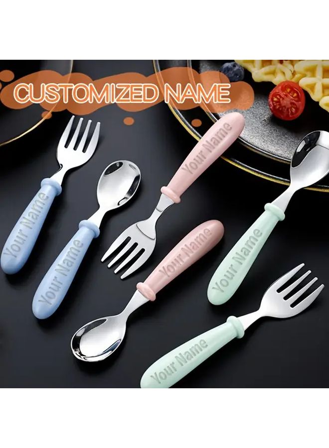 Sky Blue Custom Engraved Stainless Steel Cutlery Set With Short Handles - Image 1