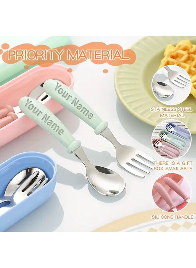 Sky Blue Custom Engraved Stainless Steel Cutlery Set With Short Handles - Image 3