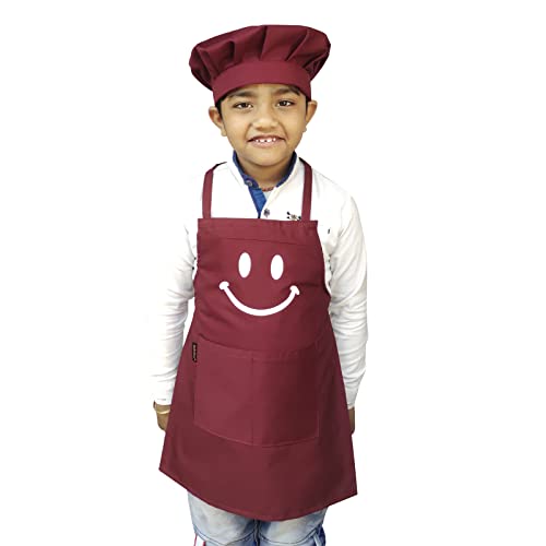 Switchon Polyester Waterproof Adjustable Kids Multi purpose Apron and chef cap School Apron - for 3 years to 6.5 years (Maroon) - Image 1