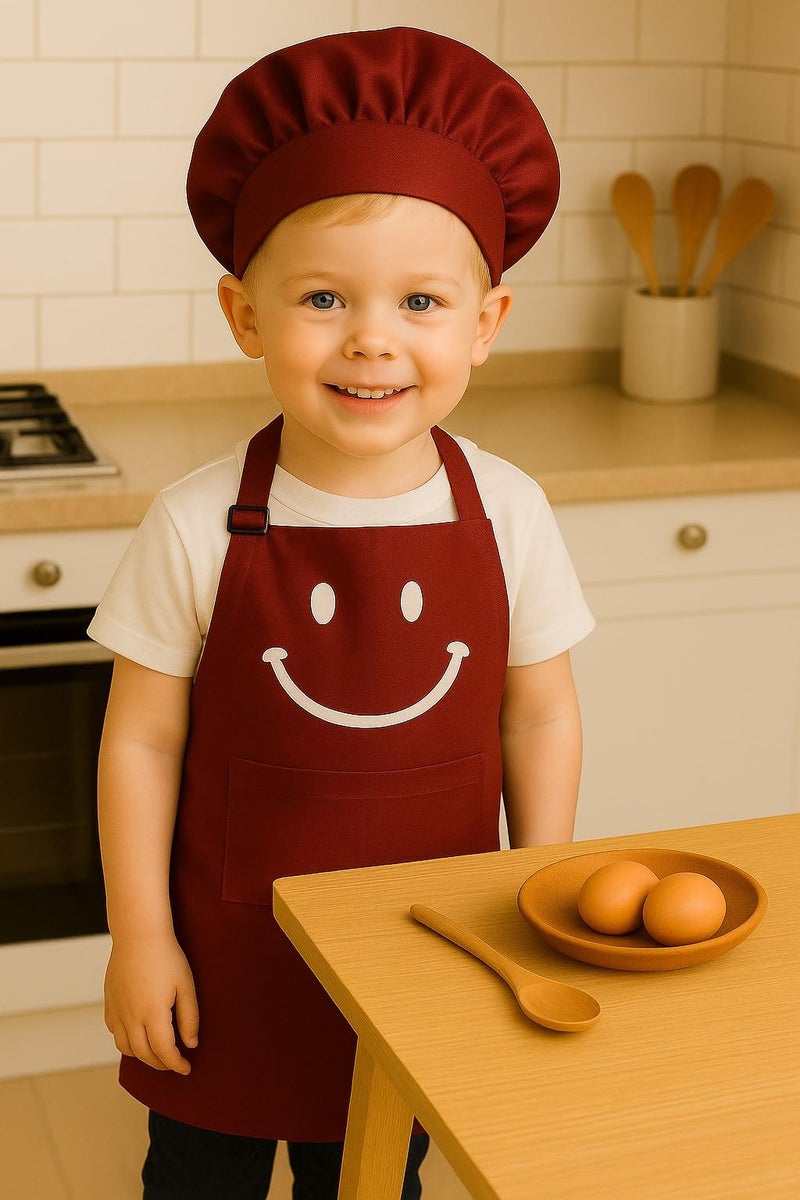 Switchon Polyester Waterproof Adjustable Kids Multi purpose Apron and chef cap School Apron - for 3 years to 6.5 years (Maroon) - Image 4
