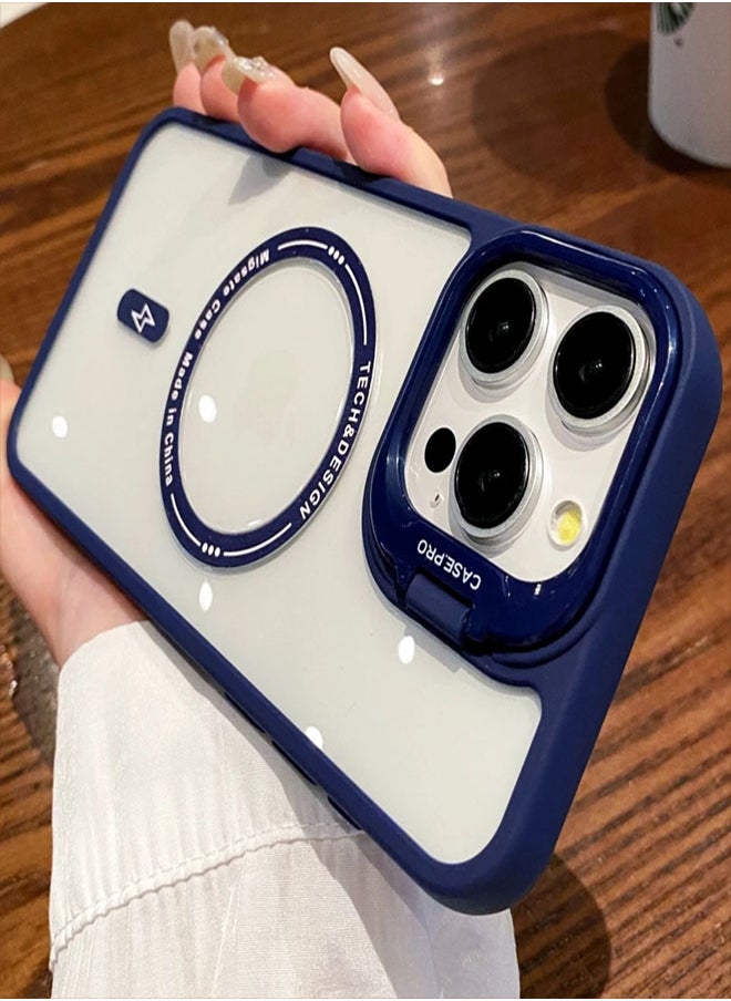ماركة غير محددة - جراب ايفون XS Max شفاف مغناطيسي ويدعم الشحن ماجسيف مع ستاند عدسة كاميرا معدني فاخر لهاتف iPhone XS Max - أزرق - Image 1
