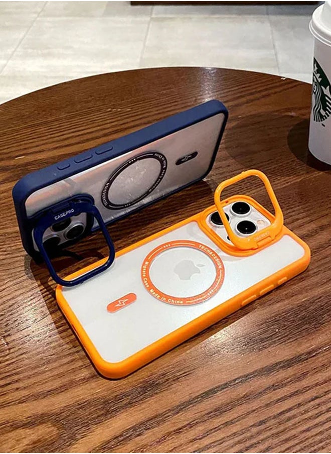 ماركة غير محددة - جراب ايفون XS Max شفاف مغناطيسي ويدعم الشحن ماجسيف مع ستاند عدسة كاميرا معدني فاخر لهاتف iPhone XS Max - أزرق - Image 1