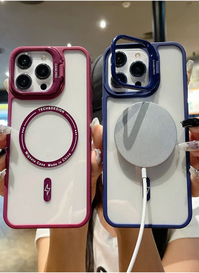 ماركة غير محددة - جراب ايفون XS Max شفاف مغناطيسي ويدعم الشحن ماجسيف مع ستاند عدسة كاميرا معدني فاخر لهاتف iPhone XS Max - أزرق - Image 1