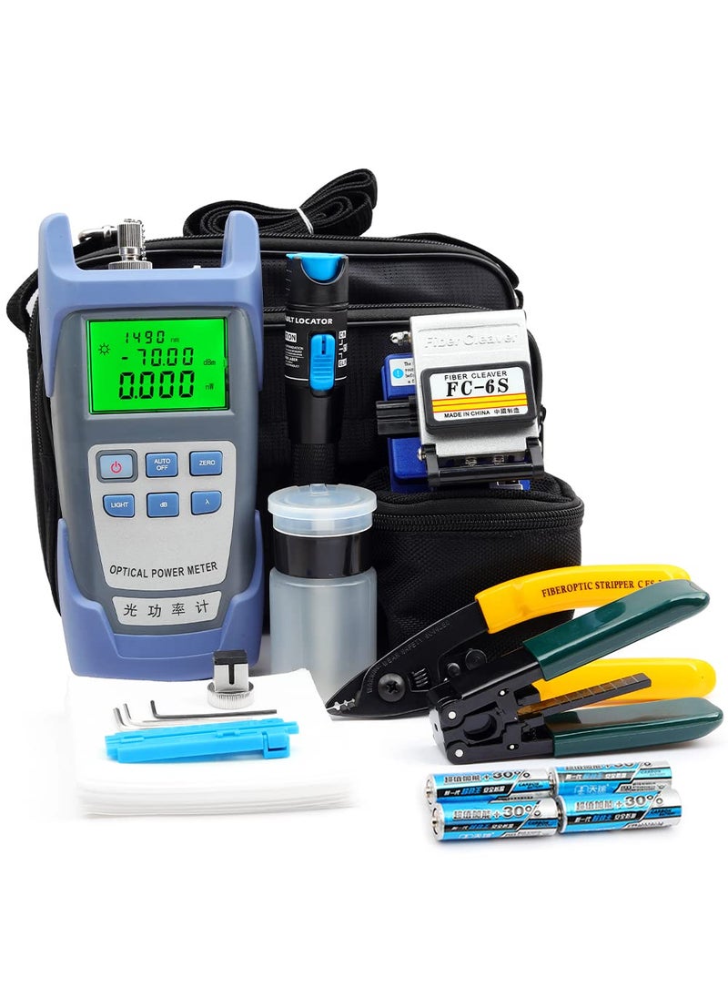 FC-6S FC-6S FTTH Fiber Optic Cold Connection Assembly Termination Tools Kit Bag with Visual Fault Locator Fiber Cleaver SC FC Connector Optical Power Meter Finder Cable Tester Stripper Tool Dust Free Paper  - Image 1
