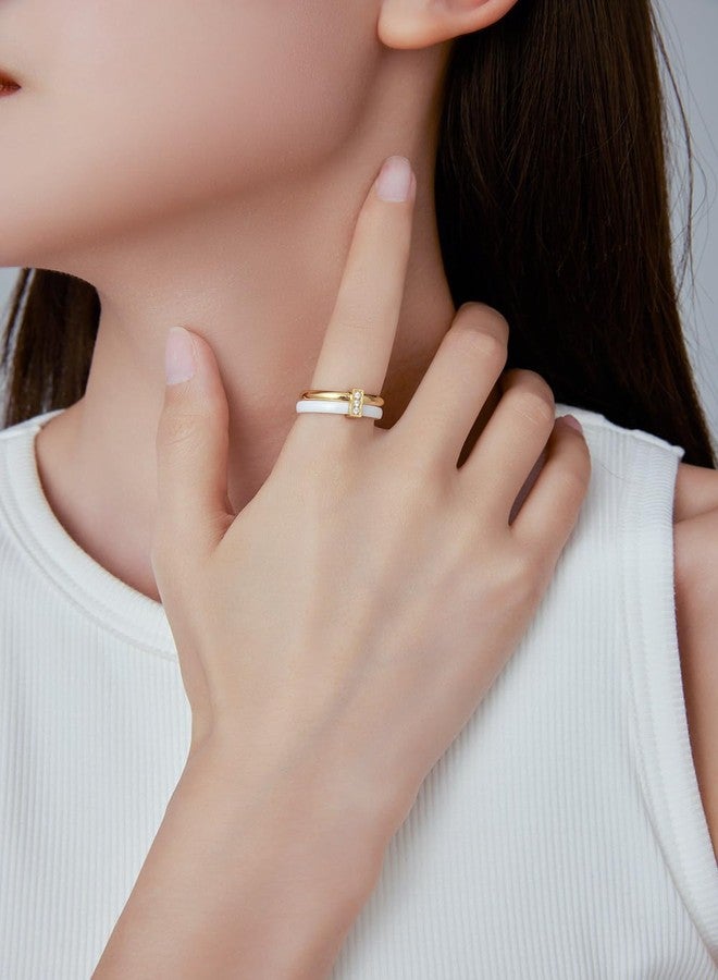 VQYSKO Dual Stacking Rings for Women,18K Gold Plated Cubic Zirconia Gold Eternity Band for Women,Thumb Ring fo Women Men Teen Girls,Size 6-10 (7, Gold White) - Image 5